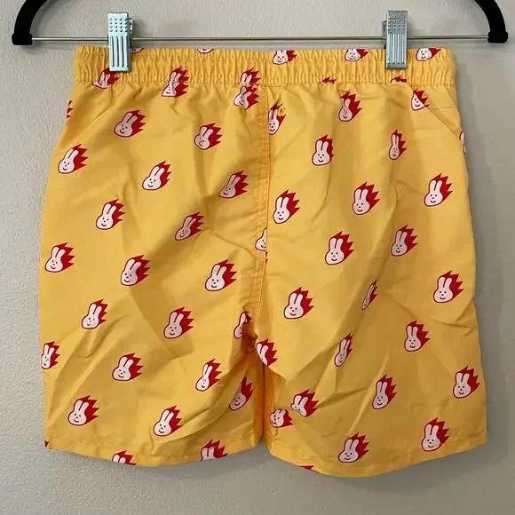 Happy Socks Kids Bunny Swim Volley Shorts 4.5" Inseam Yellow Red Boys 10 12